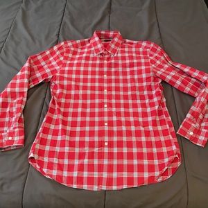 J. Crew red plaid button-up shirt, medium